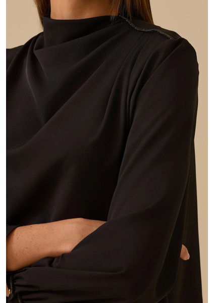 Kadın Dik Yaka Drape Detaylı Bluz 0004 Siyah modelleri