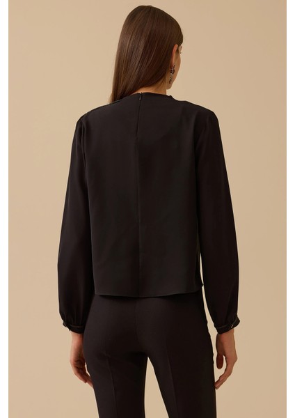Kadın Dik Yaka Drape Detaylı Bluz 0004 Siyah fırsatları