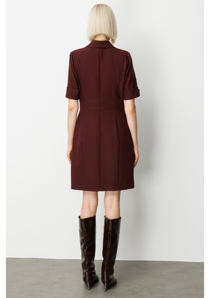 Kadın Kruvaze Yaka Süs Düğmeli Elbise 4017 Bordo fırsatları