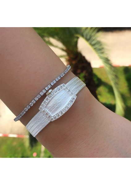Kadın Gümüş 5 Sıra Teksıra Taşlı Hasır Bileklik modelleri