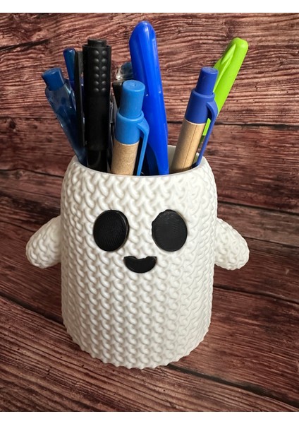 Sevimli Örgü Desenli 3D Baskı Saksı & Kalemlik | Dekoratif Masa Üstü Aksesuar | El Yapımı Tasarım