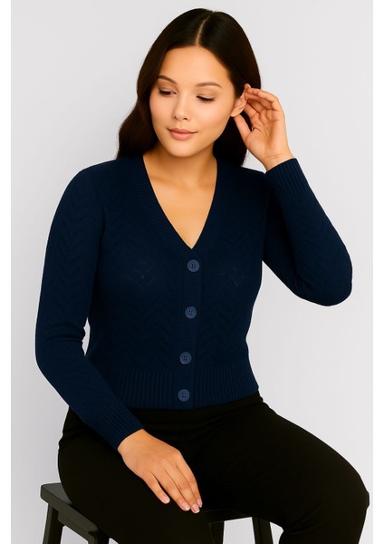 Kadın V Yaka Önü Düğmeli Mevsimlik Hırka fiyatları