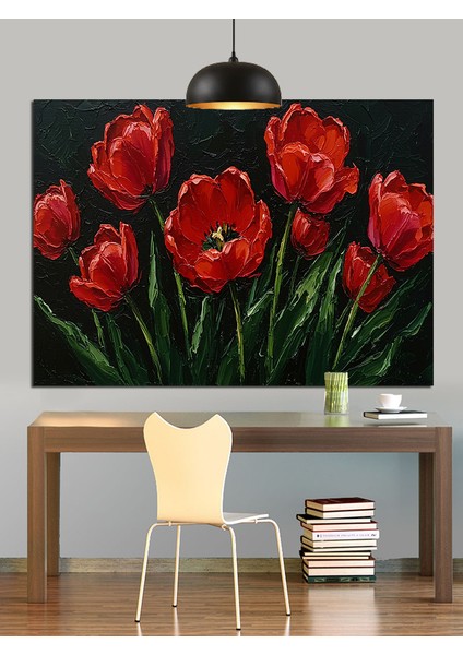 Kırmızı Lale Bahçesi Dekoratif Kanvas - Mdf Ahşap Tablo modelleri
