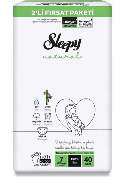 Natural Bebek Bezi 2'Li Fırsat Paketi 7 Beden 40 Adet