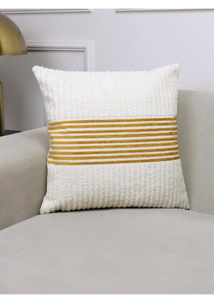 Ella Krem ve Hardal Çizgili 43X43 Kare Kırlent Kılıfı 43 x 43