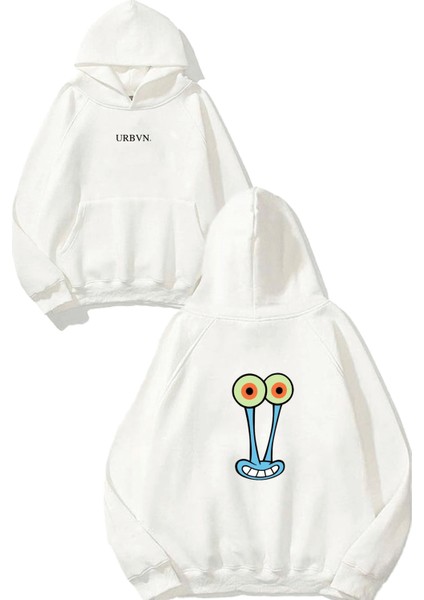 Gary Tasarım Baskılı Oversize Beyaz Kapüşonlu Sweatshirt