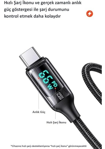 US-SJ544 Dijital Göstergeli,çipli,örgülü,1.2m Pd 66W USB To Type-C Hızlı Şarj ve Data Kablosu fiyatları