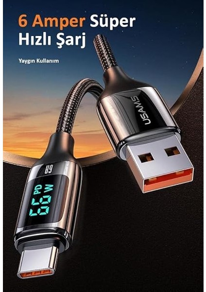 US-SJ544 Dijital Göstergeli,çipli,örgülü,1.2m Pd 66W USB To Type-C Hızlı Şarj ve Data Kablosu indirimleri