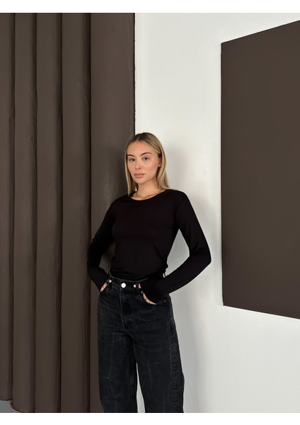 Kadın Uzun Kollu Bisiklet Yaka Penye Body 2'li Set modelleri