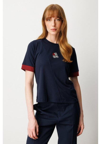 Kadın Önü Taşlı Sıfır Yaka Bluz 61331 Laci-Bordo