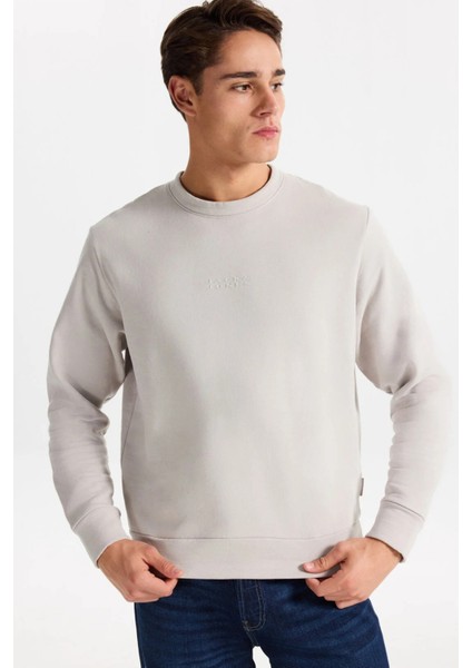 Erkek Jcostance Bisiklet Yaka %100 Pamuk Sweatshirt 12282821 Taş