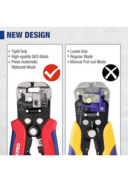 Kablo Sıyırma Pensesi 200 mm Otomatik, 3'ü 1 Arada Sıyırma, Sıkma ve Kesme, Sıkma Pensesi, Tel Kesici, Awg 24-10 (0,2 – 6,0 Mm²) Kablolar Için Çok Fonksiyonlu Kablo Sıyırma Aleti indirimleri