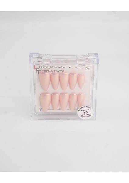 15'li Pembe Uzun Badem TT1445 Tekrar Kullanılabilir El Yapımı Protez Takma Tırnak - Ten Rengi-Pembe-S fırsatları