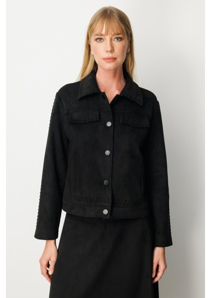 Kadın Çıtçıtlı Süet Mont 8015 Siyah modelleri