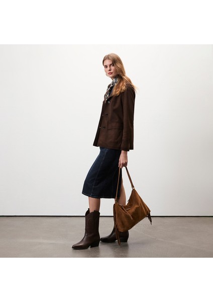 Evangel Kahve Kadın Süet Blazer Ceket