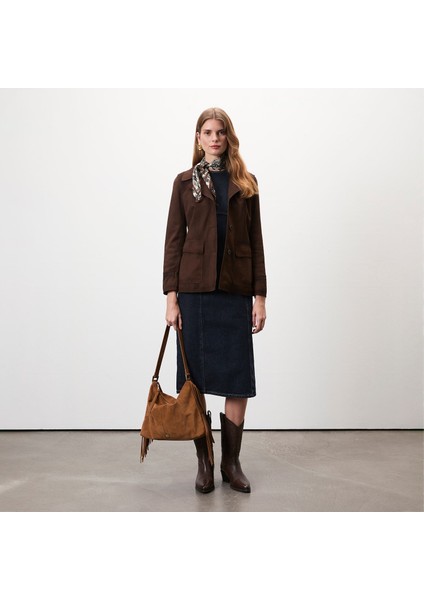 Evangel Kahve Kadın Süet Blazer Ceket modelleri