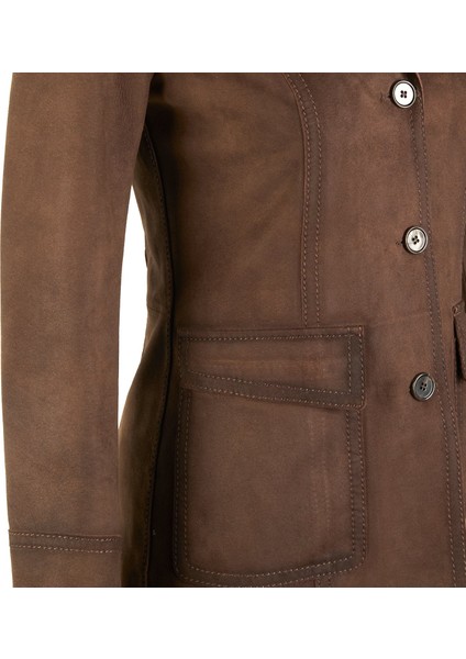 Evangel Kahve Kadın Süet Blazer Ceket