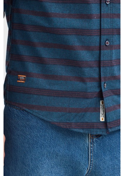 Regular Fit Pamuk Karışımlı Melanj Yatay Çizgili Düğmeli Yaka Gömlek indirimleri