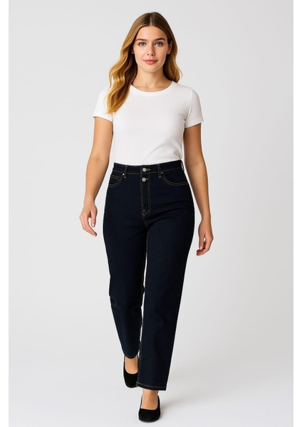 Kadın Büyük Beden Siyah, Yıkamalı Kumaş, Kontras Dikişli, 5 Cep Kot Pantolon 65N39194 fiyatları