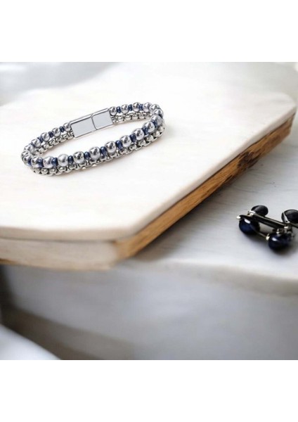 Çelik Zincirli Gümüş ve Mavi Hematit Bileklik 9592B21D3 fiyatları