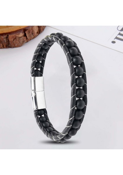 6mm Mat Oniks Taşlı Deri Kordon ve Çelik Bileklik 9592B2D6M1 fiyatları