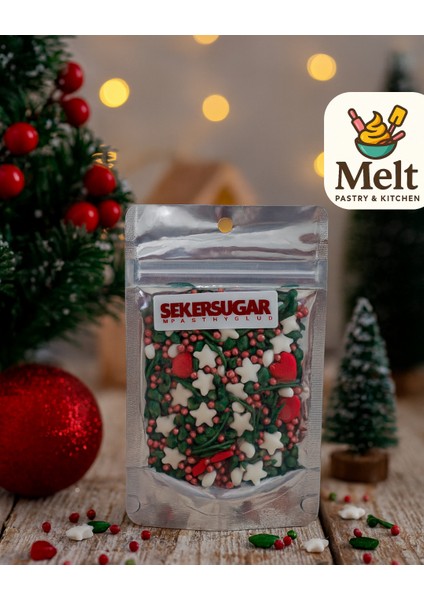Pasta Süsleme Şekeri Yılbaşı Temalı Yenilebilir Pasta Süsü Sprinkles 40 Gr.
