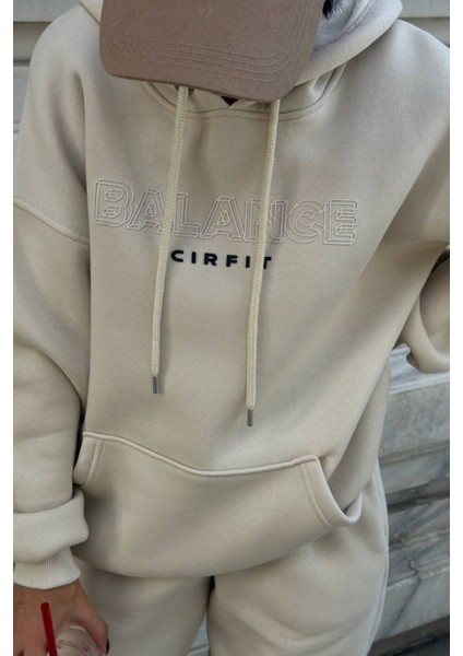 Kadın Balance Kapüşonlu Baskılı Oversize Eşofman Takım