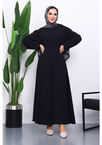 Lacivert Bel Bağlamalı Piliseli Elbise fiyatları