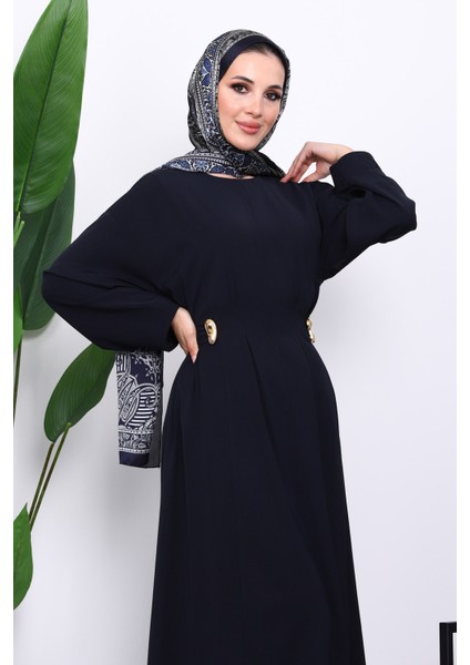 Lacivert Bel Bağlamalı Piliseli Elbise modelleri