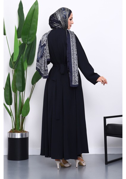 Lacivert Bel Bağlamalı Piliseli Elbise fırsatları