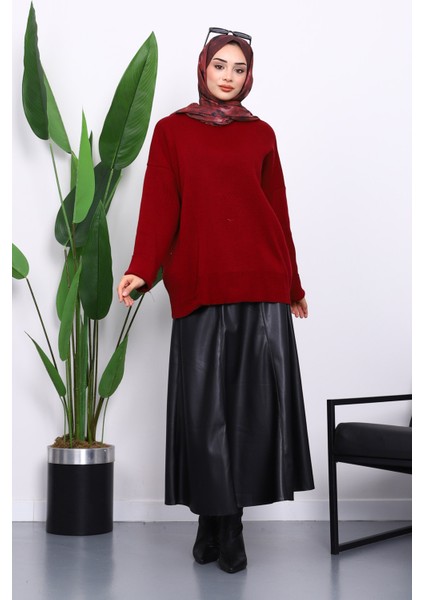 Bordo Bisiklet Yaka Yumuşak Dokulu Oversize Triko Kazak fiyatları