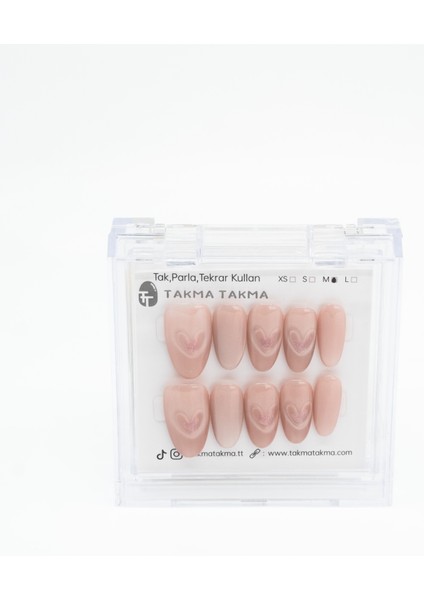 10'lu Pembe Kısa Oval TT1210 Tekrar Kullanılabilir El Yapımı Protez Takma Tırnak - Ten Rengi-Pembe-S modelleri