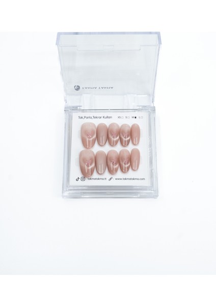 10'lu Pembe Kısa Oval TT1210 Tekrar Kullanılabilir El Yapımı Protez Takma Tırnak - Ten Rengi-Pembe-S fırsatları