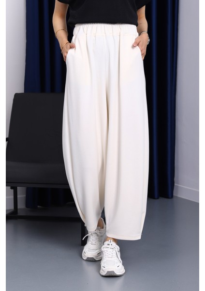 Ekru Bel Lastikli Cepli Pantolon fırsatları