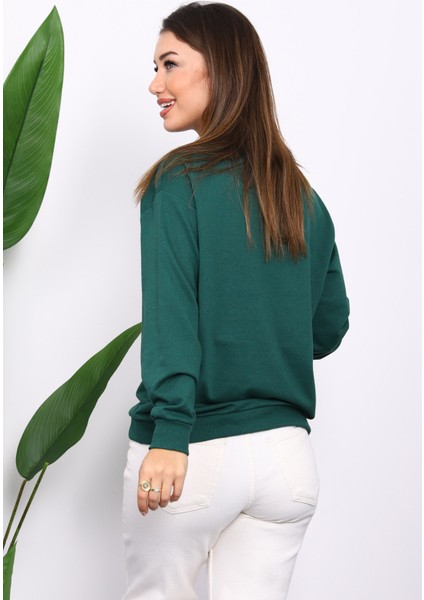 Zümrüt Yeşili Bisiklet Yaka İki İplik Sweatshirt fırsatları