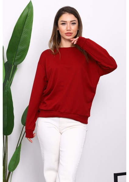 Bordo Bisiklet Yaka İki İplik Sweatshirt modelleri