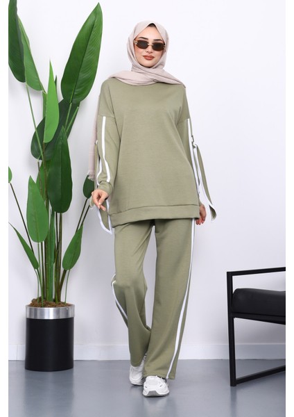 Haki Kol Bağlamalı Tunik Pantolonlu Takım
