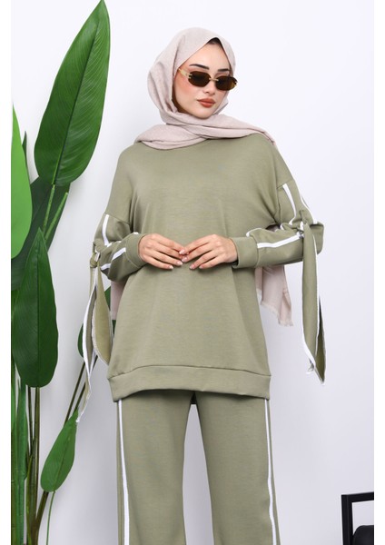 Haki Kol Bağlamalı Tunik Pantolonlu Takım modelleri