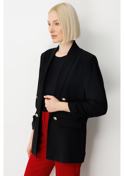 Kadın Kolu Büzgülü Kapak Cepli Ceket 5001 Siyah modelleri