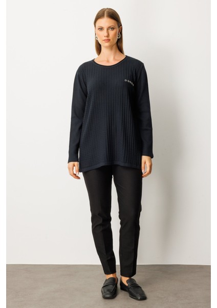 Kadın Büyük Beden Cebi Taşlı Triko Kazak 65354 Siyah modelleri