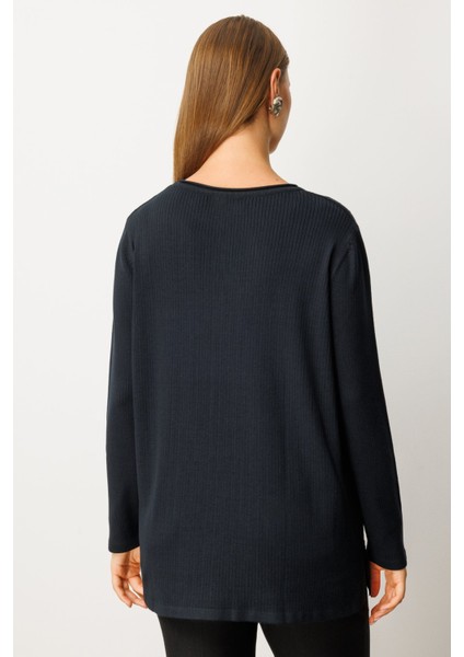 Kadın Büyük Beden Cebi Taşlı Triko Kazak 65354 Siyah fırsatları