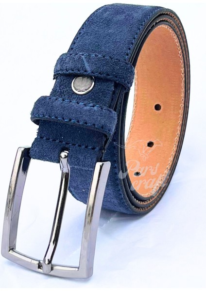 Hakiki Süet Deri Lacivert Erkek Kemer 3,5 cm Orijinal Klasik Kumaş Pantolon Kemeri