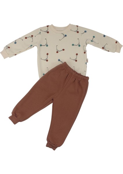 Erkek Çocuk Ekru Kahve Renkli Scooter Baskılı Üç Ip 2'li Takım - 1016173