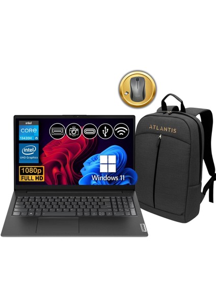 V15 G4 Iru I5-13420H 24GB 512GB SSD W11PRO 15.6" Notebook 83A100NSTX ATL90 + Çanta & Mouse