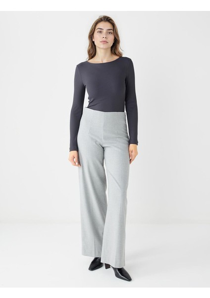 Antrasit Dar Kesim Kayık Yaka Örme Bluz