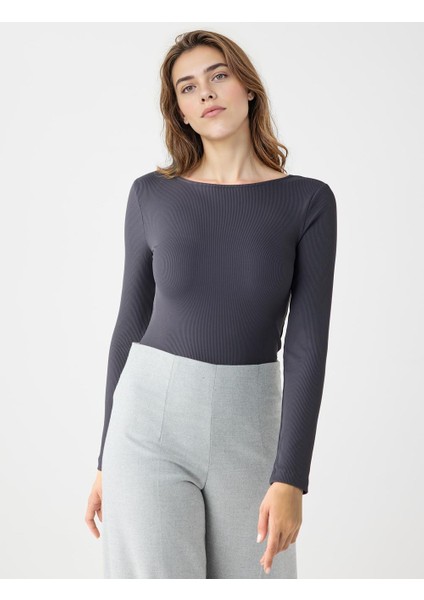 Antrasit Dar Kesim Kayık Yaka Örme Bluz fiyatları