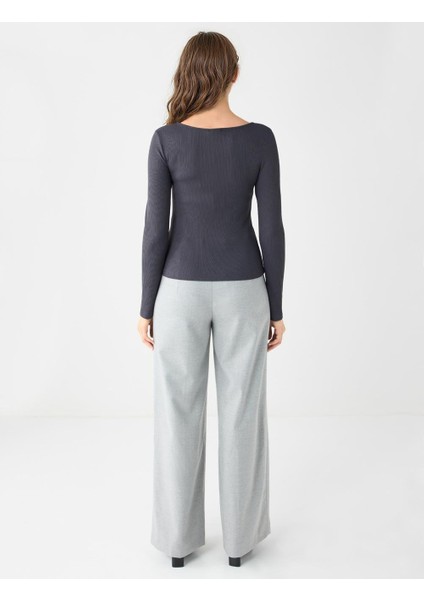 Antrasit Dar Kesim Kayık Yaka Örme Bluz indirimleri