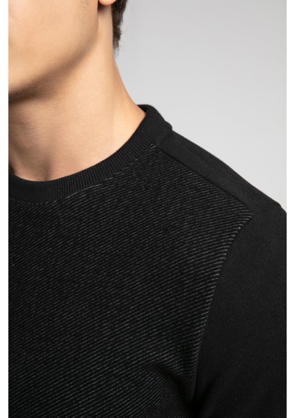 Newdiagonal Erkek O Yaka Sweatshirt Siyah fırsatları