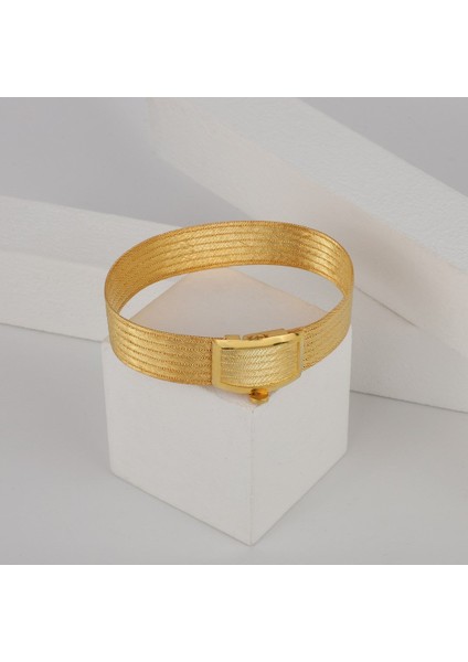 Kadın Gümüş Trabzon Hasır 7 Sıra Altın Kaplama Bileklik 5333