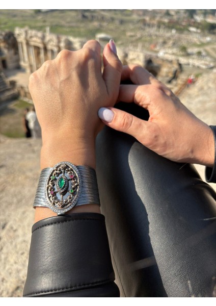 Kadın Gümüş 15 Sıra Oksitli Trabzon Hasır Bileklik